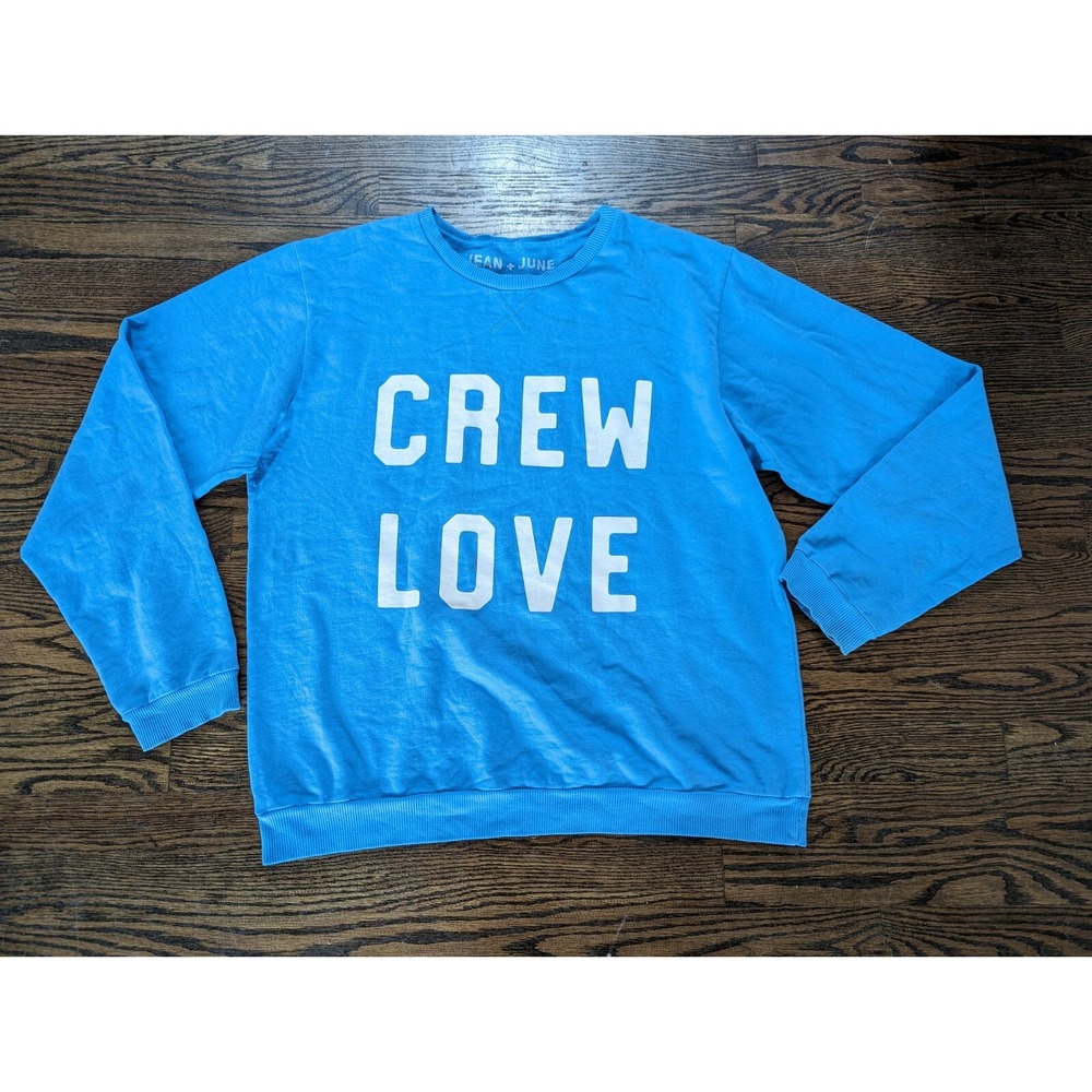 Women's Jean + June Crew Love Pullover Sweatshirt Shirt Blue Size L Large USA